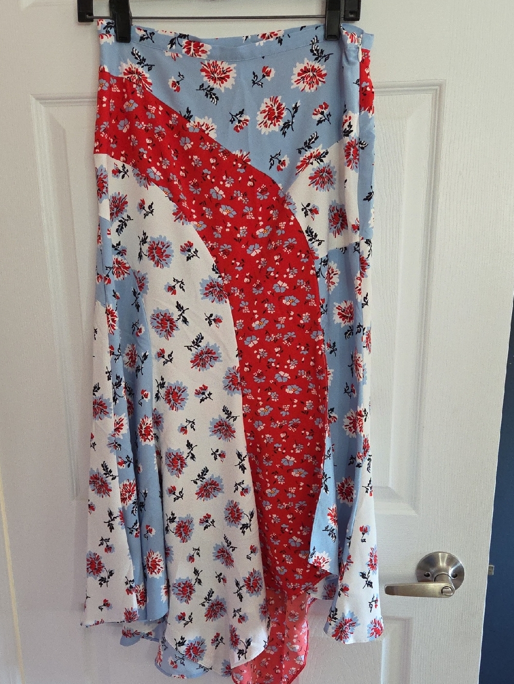 Live Sale Floral Patchwork Midi Skirt in Blue, White & Red